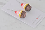 Strawberry Vanilla Cupcake Dessert Novelty Fun Drop Dangle Earrings