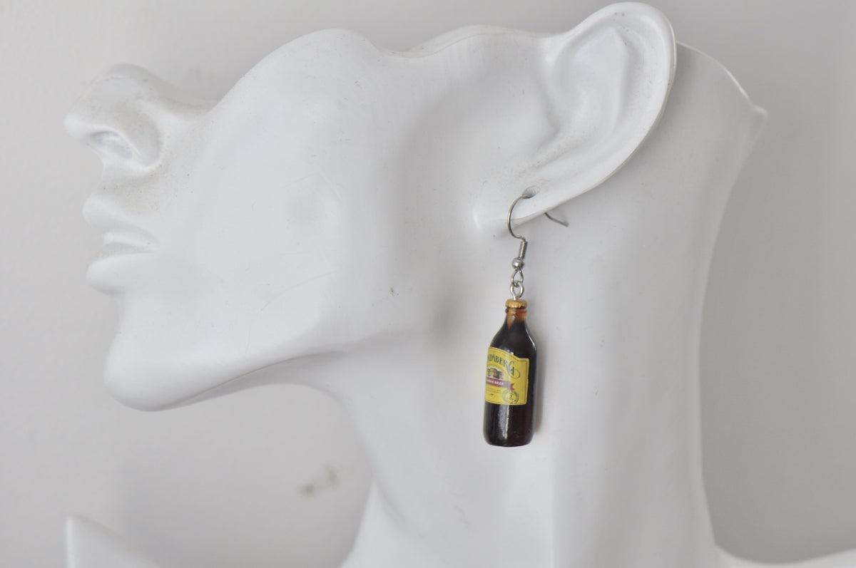Bundaberg Ginger Beer Bottle Alcohol Novelty Fun Drop Dangle Earrings