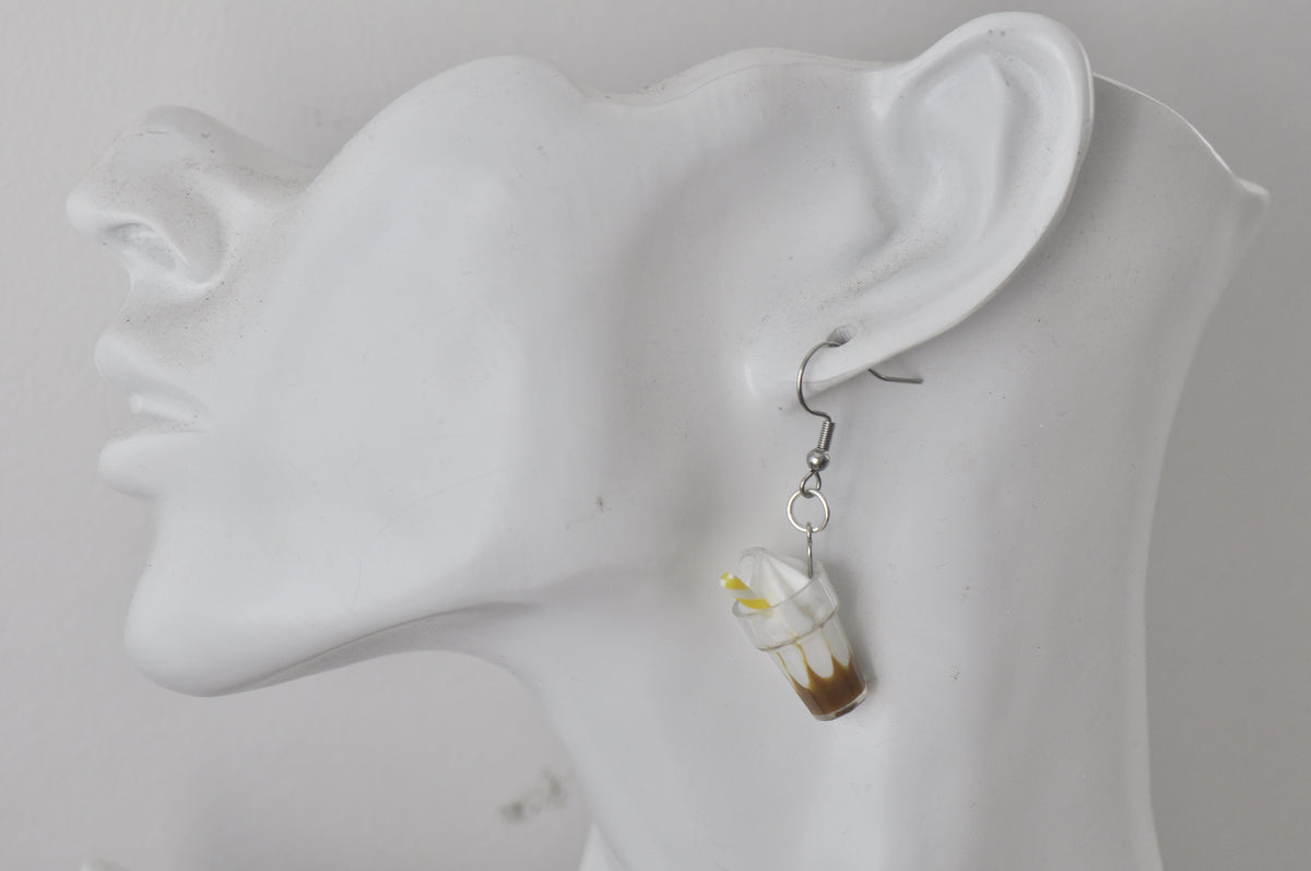 Iced Coffee Cappuccino Chocolate Mocha Milkshake Soda Novelty Fun Drop Dangle Earrings