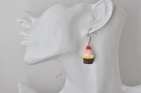 Strawberry Vanilla Cupcake Dessert Novelty Fun Drop Dangle Earrings