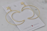 Moon and Star Cut Out Novelty Fun Drop Dangle Earrings - Red