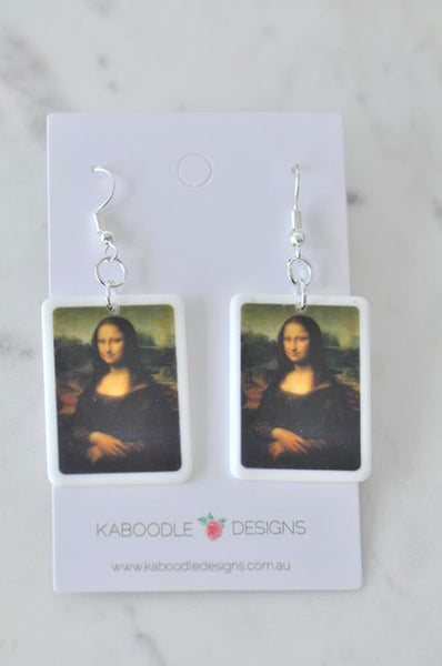 Acrylic Mona Lisa Leonardo da Vinci Painting Novelty Dangle Drop Earrings