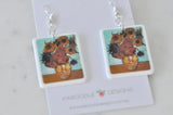 Acrylic Van Gogh Sunflowers Painting Novelty Dangle Drop Earrings