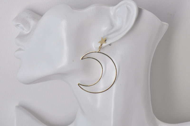 Moon and Star Cut Out Novelty Fun Drop Dangle Earrings - Red