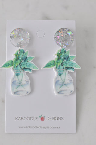 Acrylic Plant in a Glass Jar Drop Dangle Earrings