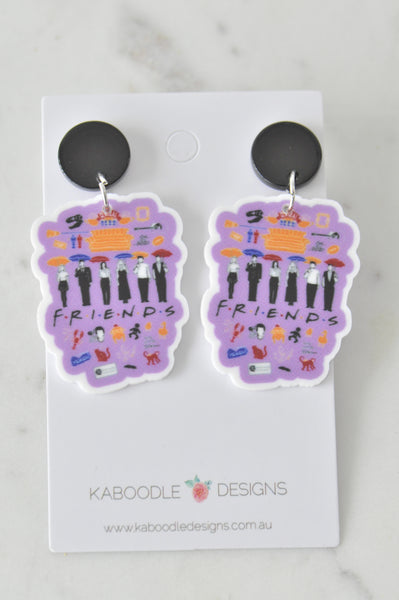 Acrylic Friends TV Show Collage Drop Dangle Earrings