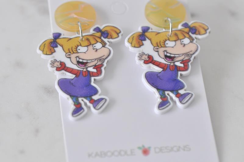Acrylic Rugrats Angelica TV Show Novelty Dangle Drop Earrings