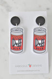 Acrylic Duff Beer TV Show Novelty Dangle Drop Earrings