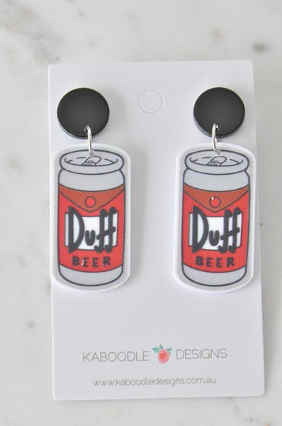 Acrylic Duff Beer TV Show Novelty Dangle Drop Earrings