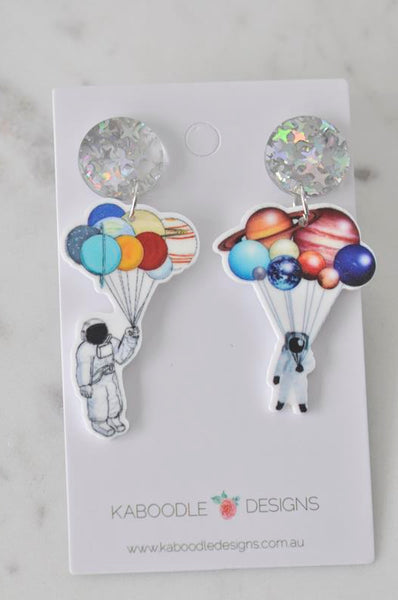 Acrylic Astronaut Galaxy Universe Planets Solar System Novelty Dangle Drop Earrings