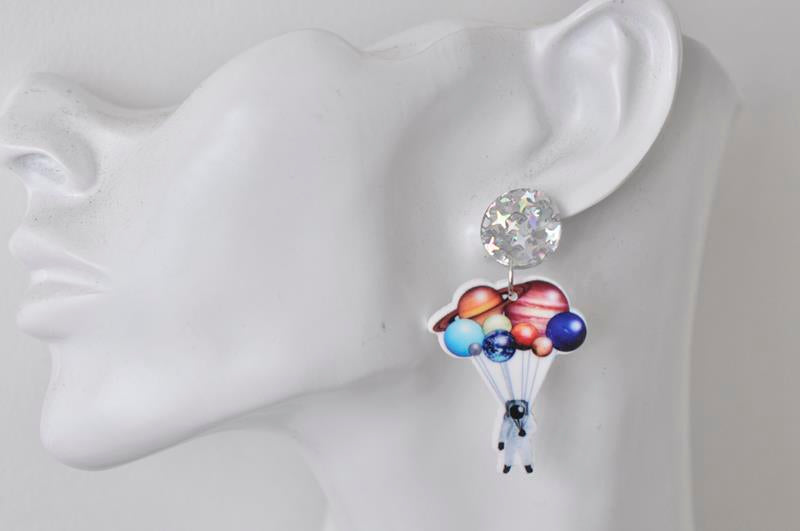 Acrylic Astronaut Galaxy Universe Planets Solar System Novelty Dangle Drop Earrings