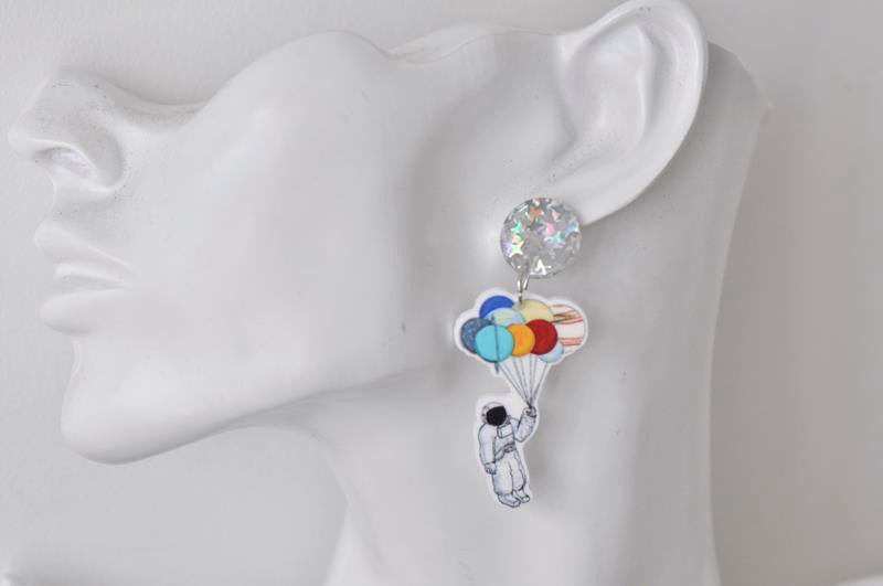 Acrylic Astronaut Galaxy Universe Planets Solar System Novelty Dangle Drop Earrings