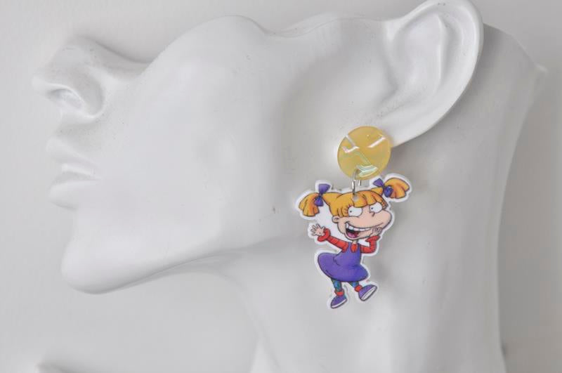 Acrylic Rugrats Angelica TV Show Novelty Dangle Drop Earrings