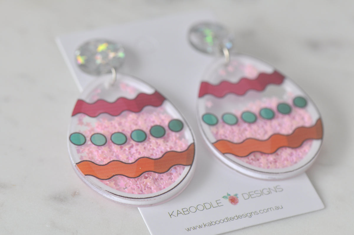 Acrylic Chocolate Easter Egg Glitter Stars Drop Dangle Earrings