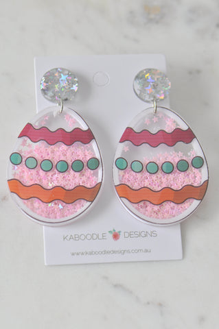 Acrylic Chocolate Easter Egg Glitter Stars Drop Dangle Earrings
