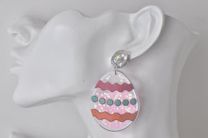 Acrylic Chocolate Easter Egg Glitter Stars Drop Dangle Earrings