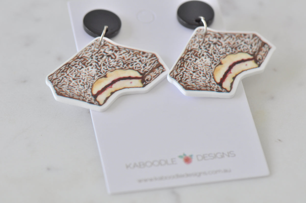 Novelty Australian Dessert Snack Lamington Dangle Earrings