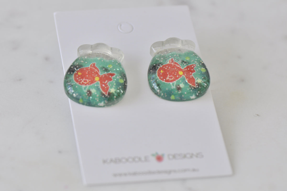 Acrylic Glitter Fish Bowl Goldfish Stud Earrings