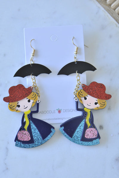 Acrylic Mary Poppins Drop Dangle Earrings
