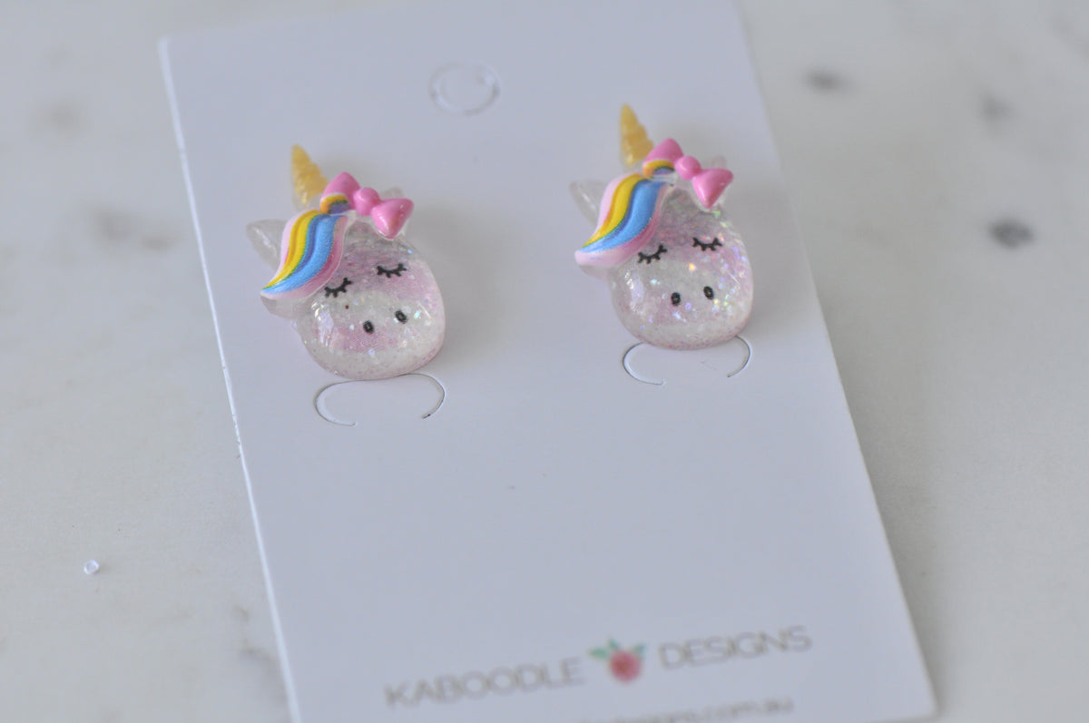 Acrylic Glitter Rainbow Unicorn Stud Earrings