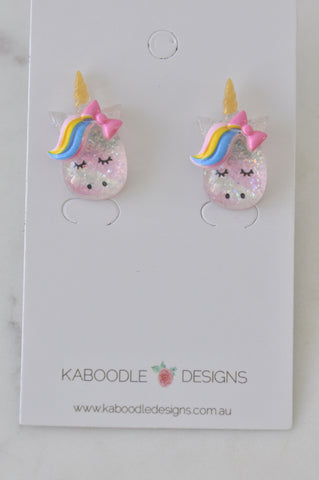 Acrylic Glitter Rainbow Unicorn Stud Earrings