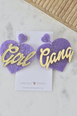 Acrylic Girl Gang Glitter Heart Drop Dangle Earrings