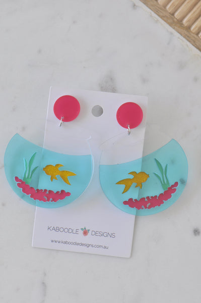 Acrylic Fish Bowl Goldfish Koi Fish Dangle Earrings