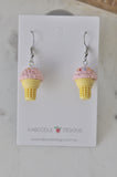 Miniature 3D Ice Cream Dangle Earrings - Strawberry Pink with Sprinkles