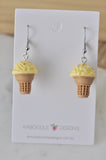 Miniature 3D Ice Cream Dangle Earrings - Yellow with Sprinkles