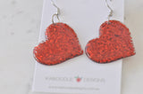 Acrylic Perspex Rainbow Glitter Heart Drop Earrings - Glitter Red