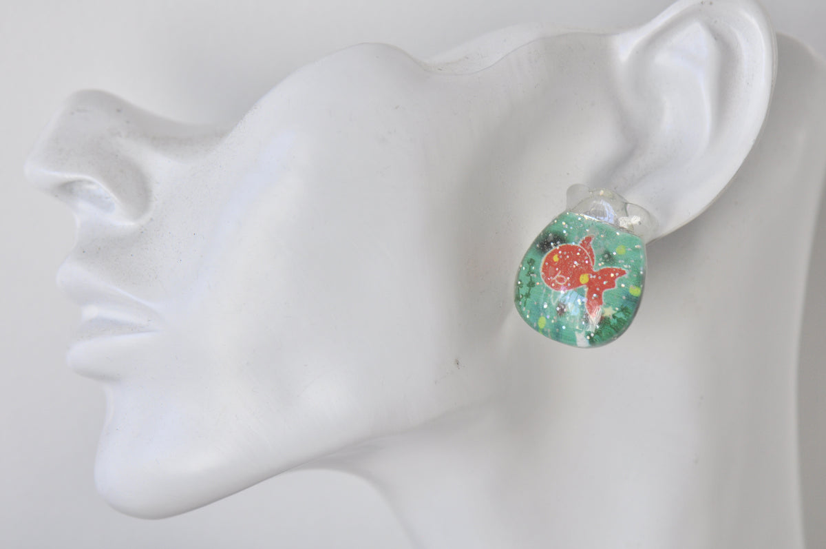 Acrylic Glitter Fish Bowl Goldfish Stud Earrings