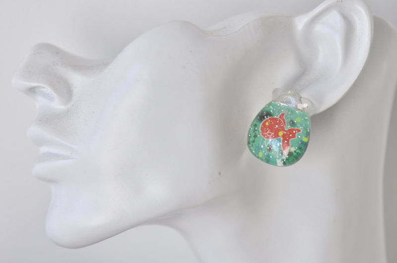 Acrylic Glitter Fish Bowl Goldfish Stud Earrings