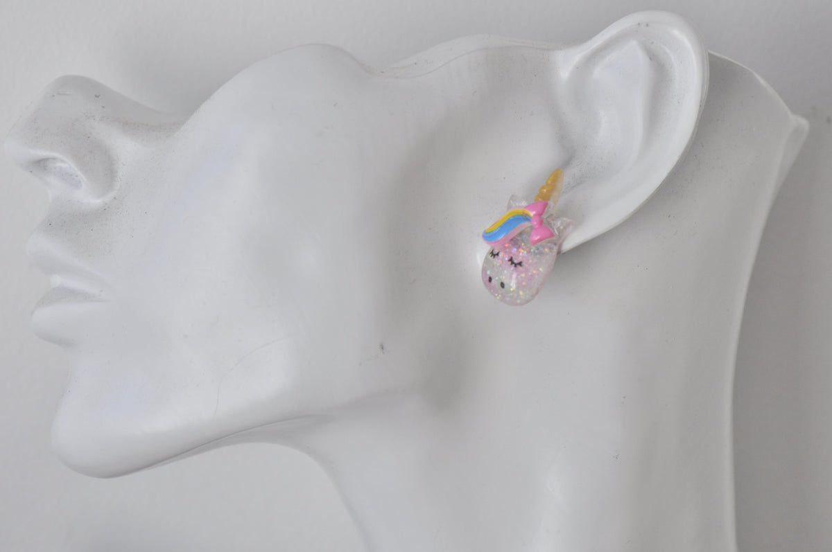 Acrylic Glitter Rainbow Unicorn Stud Earrings