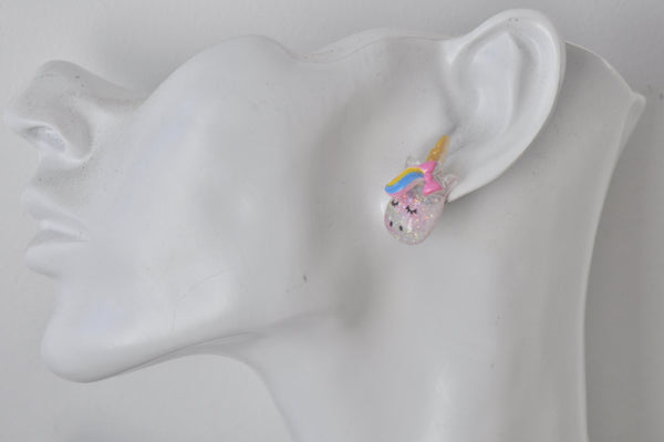 Acrylic Glitter Rainbow Unicorn Stud Earrings