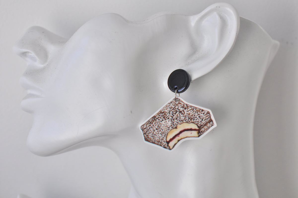 Novelty Australian Dessert Snack Lamington Dangle Earrings