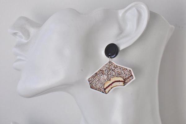 Novelty Australian Dessert Snack Lamington Dangle Earrings