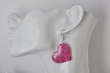 Acrylic Perspex Rainbow Glitter Heart Drop Earrings - Glitter Pink