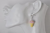 Miniature 3D Ice Cream Dangle Earrings - Strawberry Pink with Sprinkles