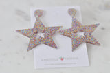 Acrylic Rainbow Glitter Star Drop Dangle Earrings