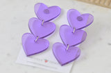 Purple Hearts Acrylic Transparent Drop Dangle Earrings