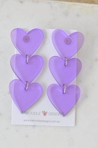 Purple Hearts Acrylic Transparent Drop Dangle Earrings