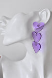 Purple Hearts Acrylic Transparent Drop Dangle Earrings