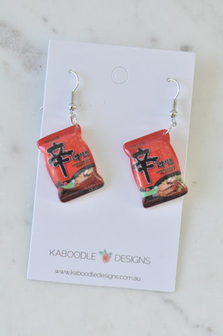 Korean Instant Noodles Shin Ramyun Ramen Novelty Fun Drop Dangle Earrings