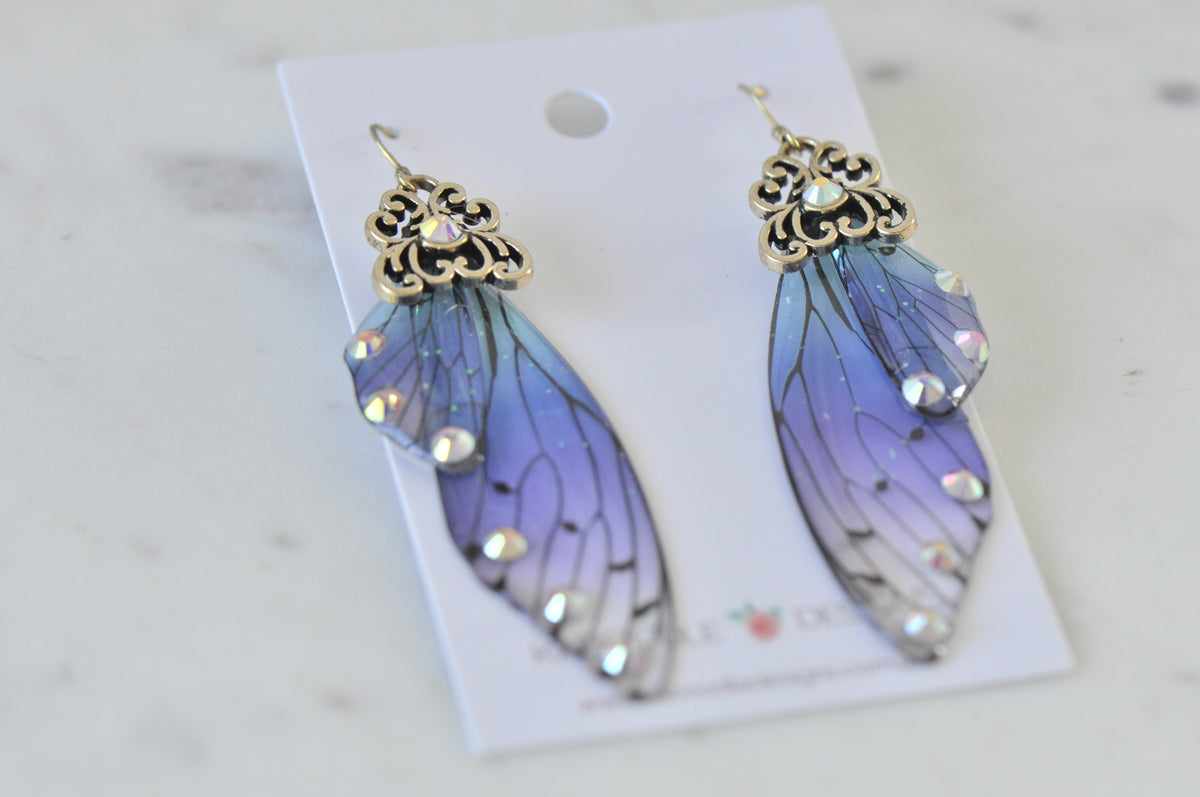 Cicada Wings Rhinestone Drop Dangle Earrings
