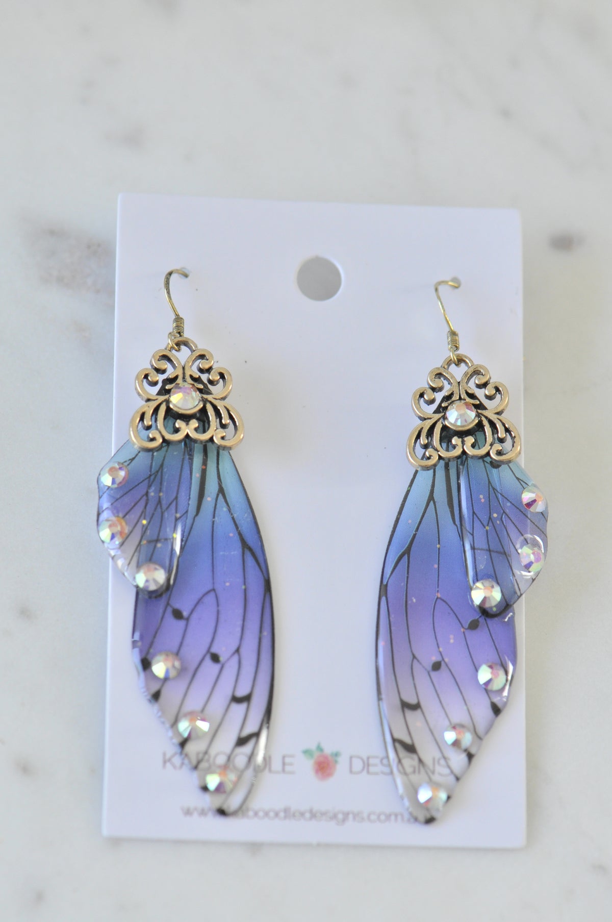 Cicada Wings Rhinestone Drop Dangle Earrings