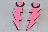 Acrylic Perspex Laser Cut Lightning Bolt Drop Earrings - Pink