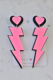 Acrylic Perspex Laser Cut Lightning Bolt Drop Earrings - Pink