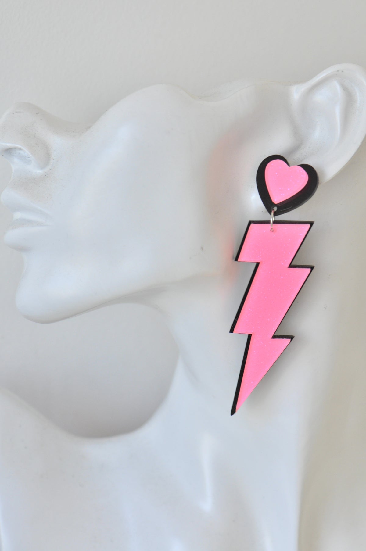 Acrylic Perspex Laser Cut Lightning Bolt Drop Earrings - Pink