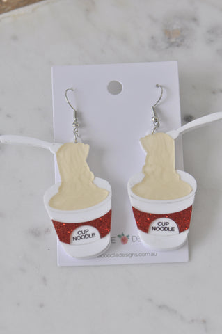 Acrylic Instant Noodles 2 minute Cup Noodles Drop Dangle Earrings