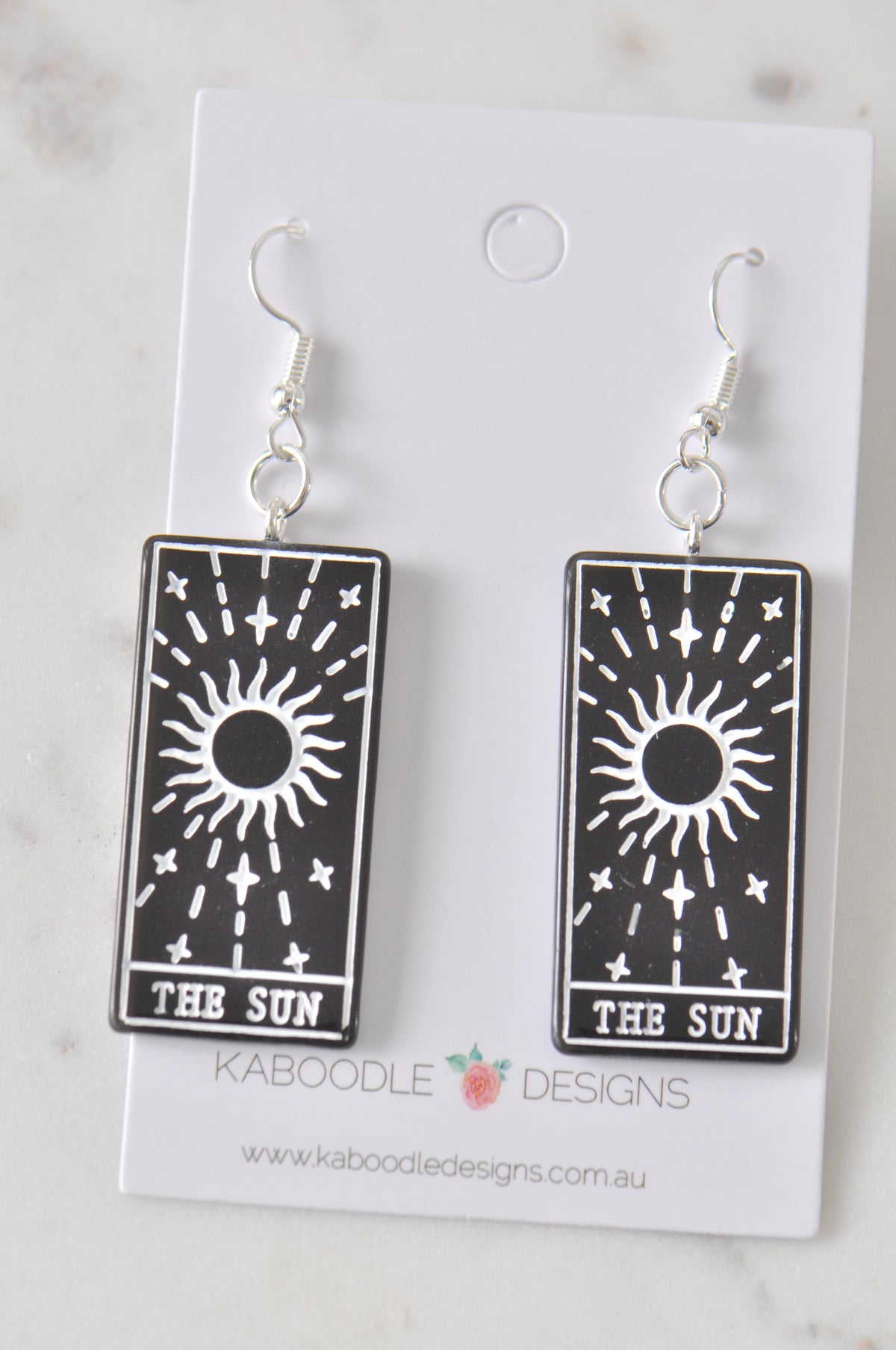 Novelty The Sun Tarot Card Black Drop Dangle Earrings